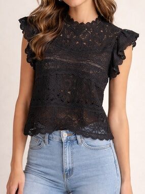 Sundance Black Lace Ruffled Sleeve Camisole size L